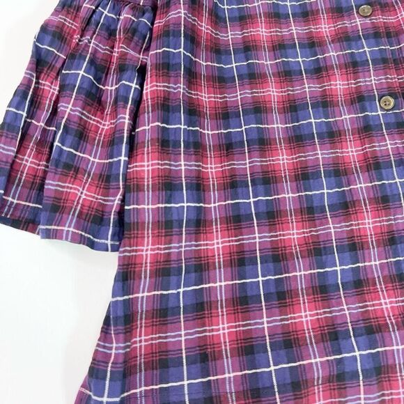 The Nines by Hatch Blouse Womens Medium Blue & Red Plaid Button-Back Bell Sleeve - Picture 10 of 11
